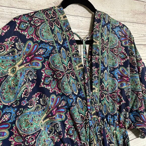 Indian Silk Maxi Dress with Kimono Sleeves, Size Medium - Picture 9 of 12